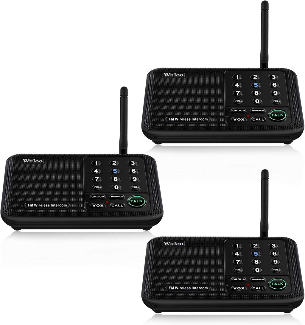 Wireless Intercom System 5280 Feet Range 10 Channel Black 3 Packs U314605