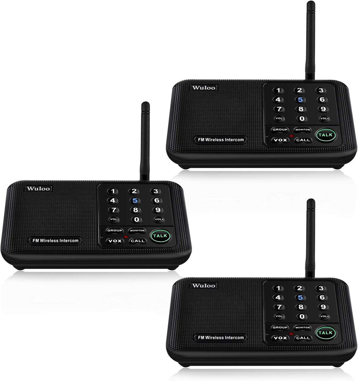 Wireless Intercom System 5280 Feet Range 10 Channel Black 3 Packs U314605