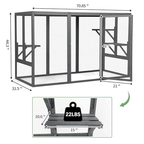 Grey Wooden Cat Cage with 3 Platforms and Litter Box Z99231