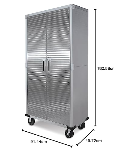 Solid Steel Rolling Lockable Metal Storage Cabinet with Adjustable Shelves, 36" W x 18" D x 72" H, Granite O771560