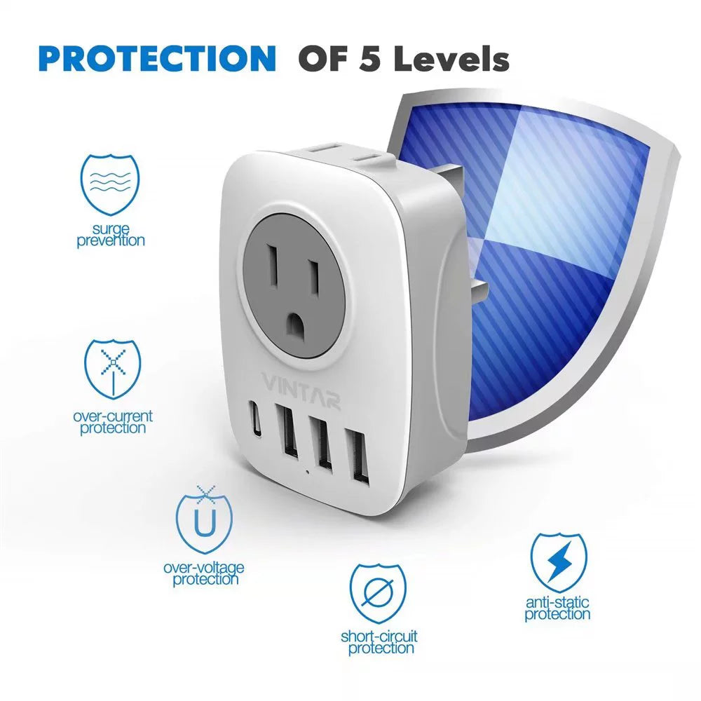 2 Pack Type G Travel Adapter with 4 USB Ports O265734