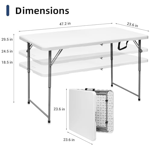 4 Foot Heavy Duty Plastic Folding Table with Carrying Handle I337