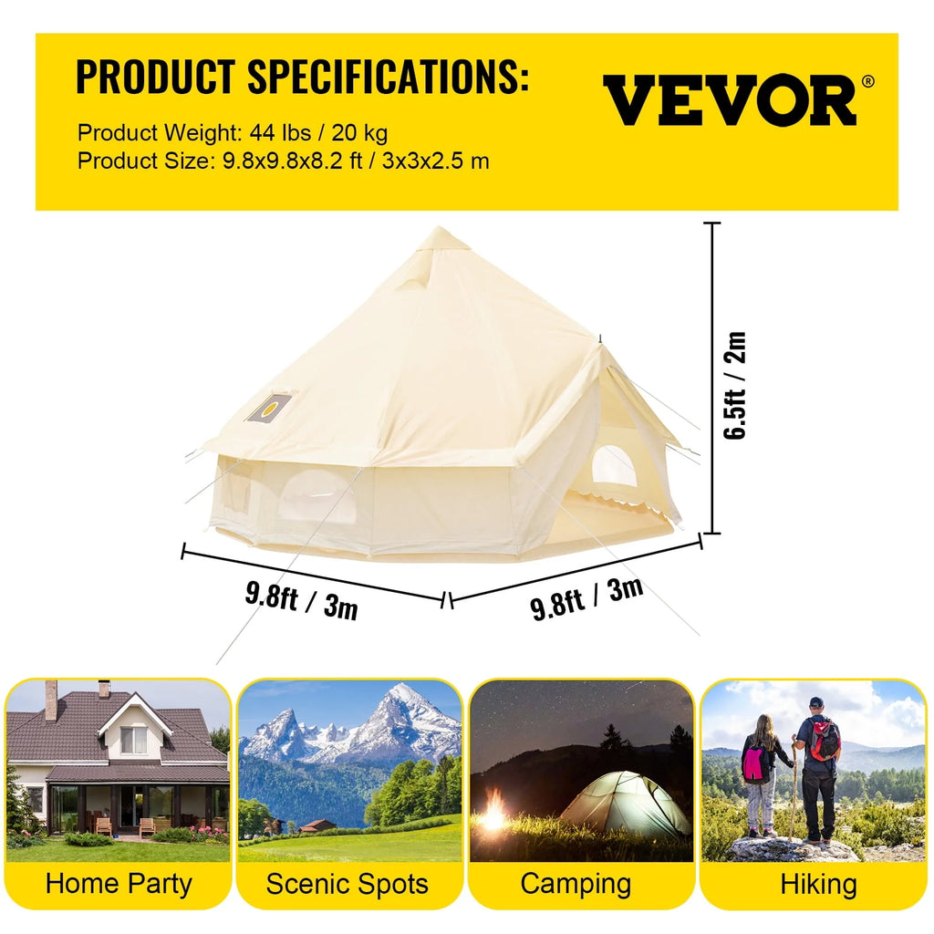 Canvas Bell Tent with Stove Jacket Waterproof 4 Seasons U82162