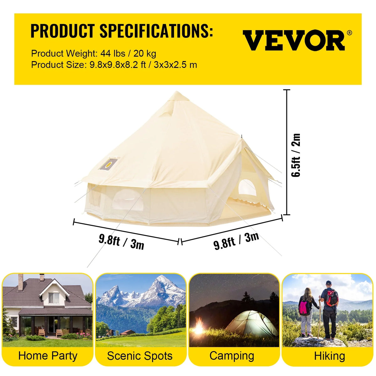 Canvas Bell Tent with Stove Jacket Waterproof 4 Seasons U82162