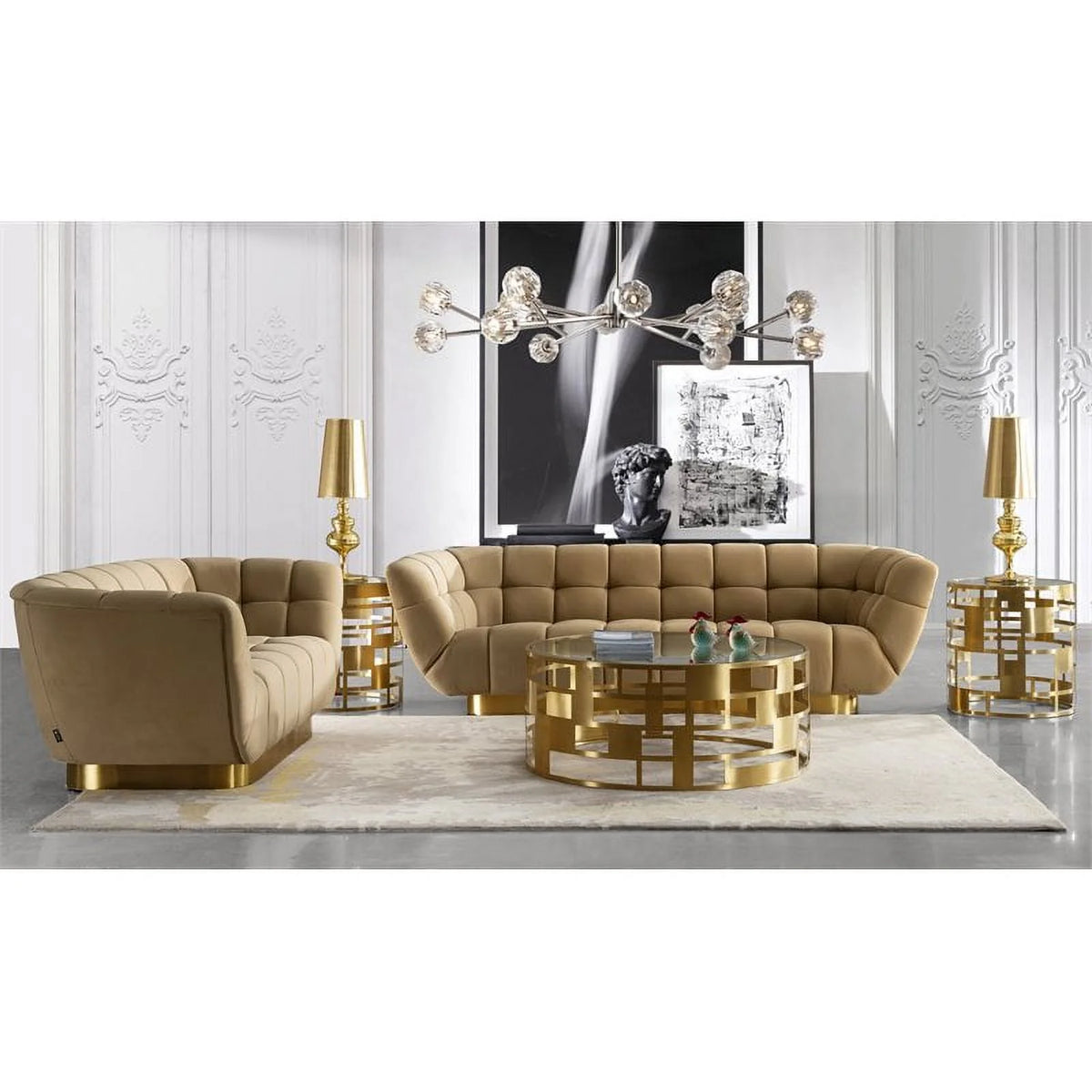 Mustard Yellow Gold Fabric Stainless Steel Sofa I621