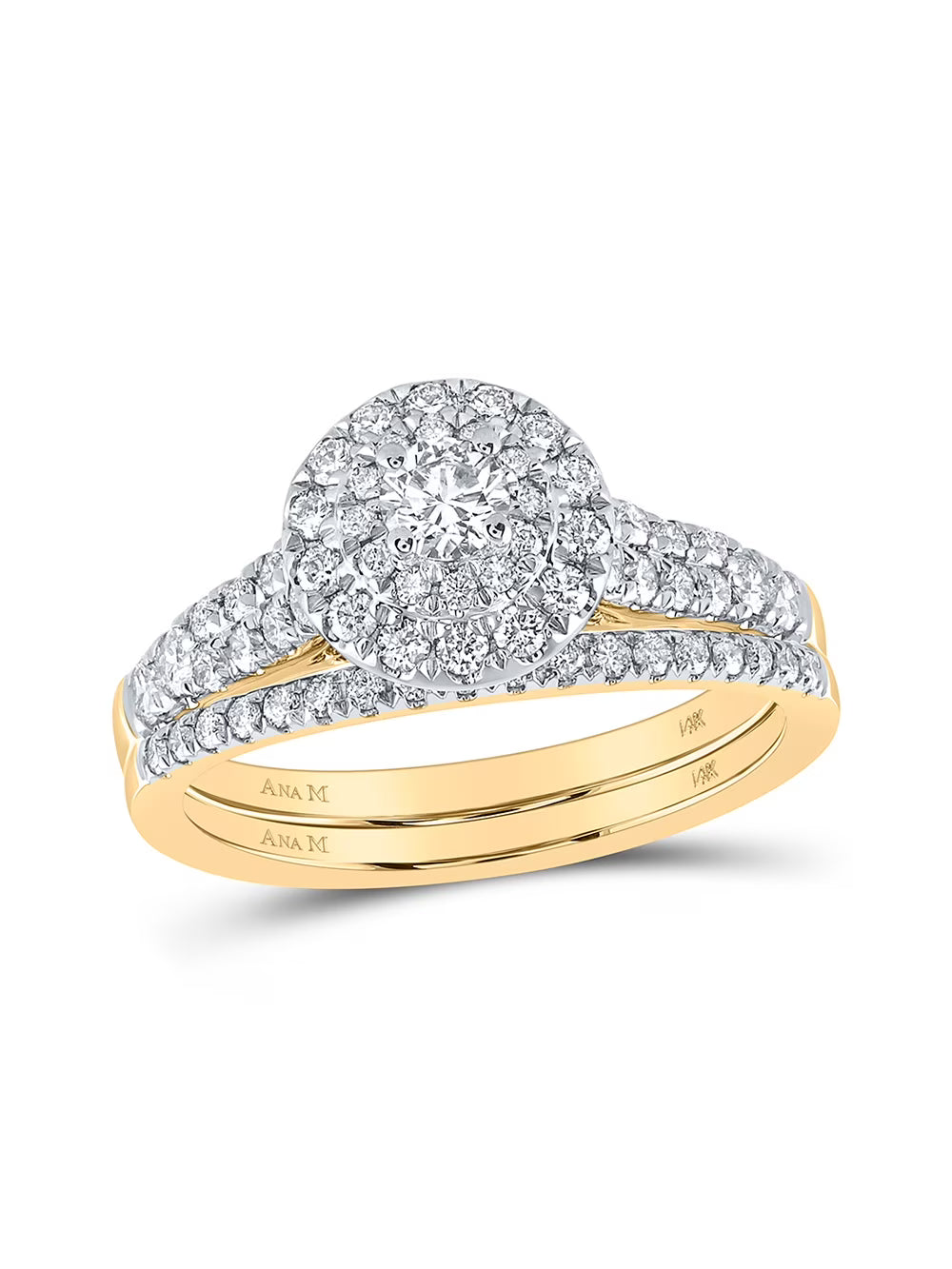 14kt Yellow Gold Diamond Halo Bridal Ring Set 1 Cttw R370992