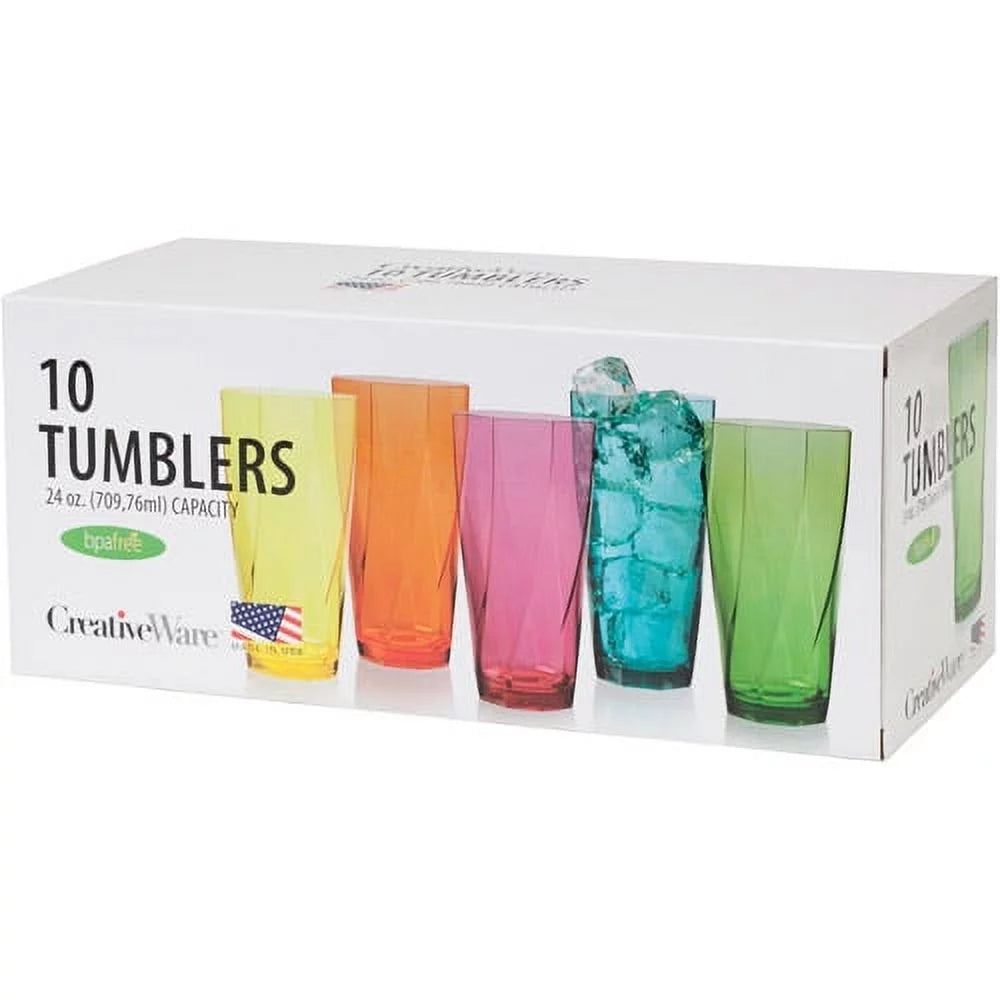 24-Ounce Assorted Plastic Tumblers, Set of 10 Cups X8965