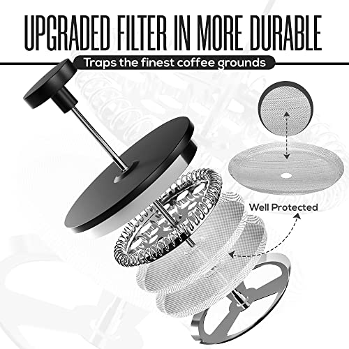 Stainless Steel French Press Coffee Maker 34 Oz with 2 Extra Filters V33699