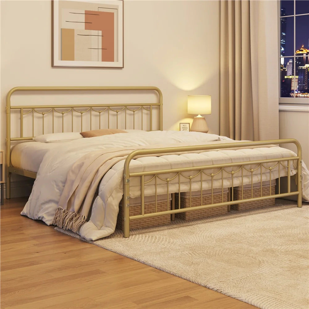 Queen Matte Black Metal Platform Bed Frame with Headboard and Footboard Y4976