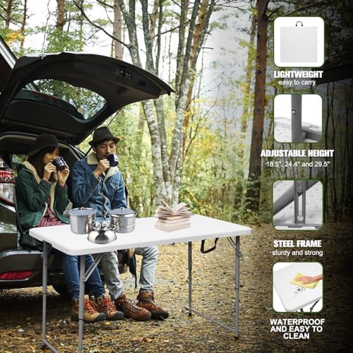 4 Foot Heavy Duty Plastic Folding Table with Carrying Handle I337