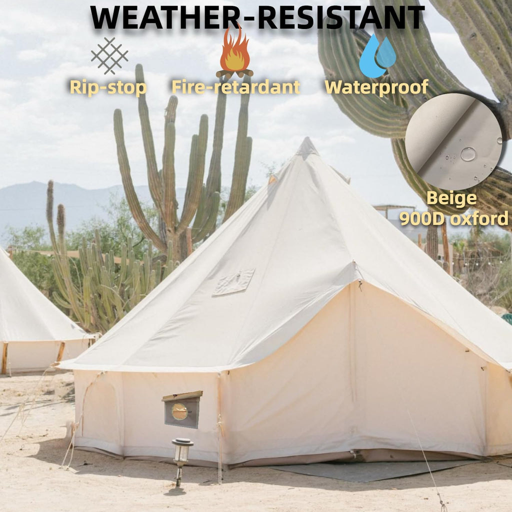 16.4ft Waterproof Oxford Bell Tent with 2 Stove Jacks and Removable Ground Mat T236239
