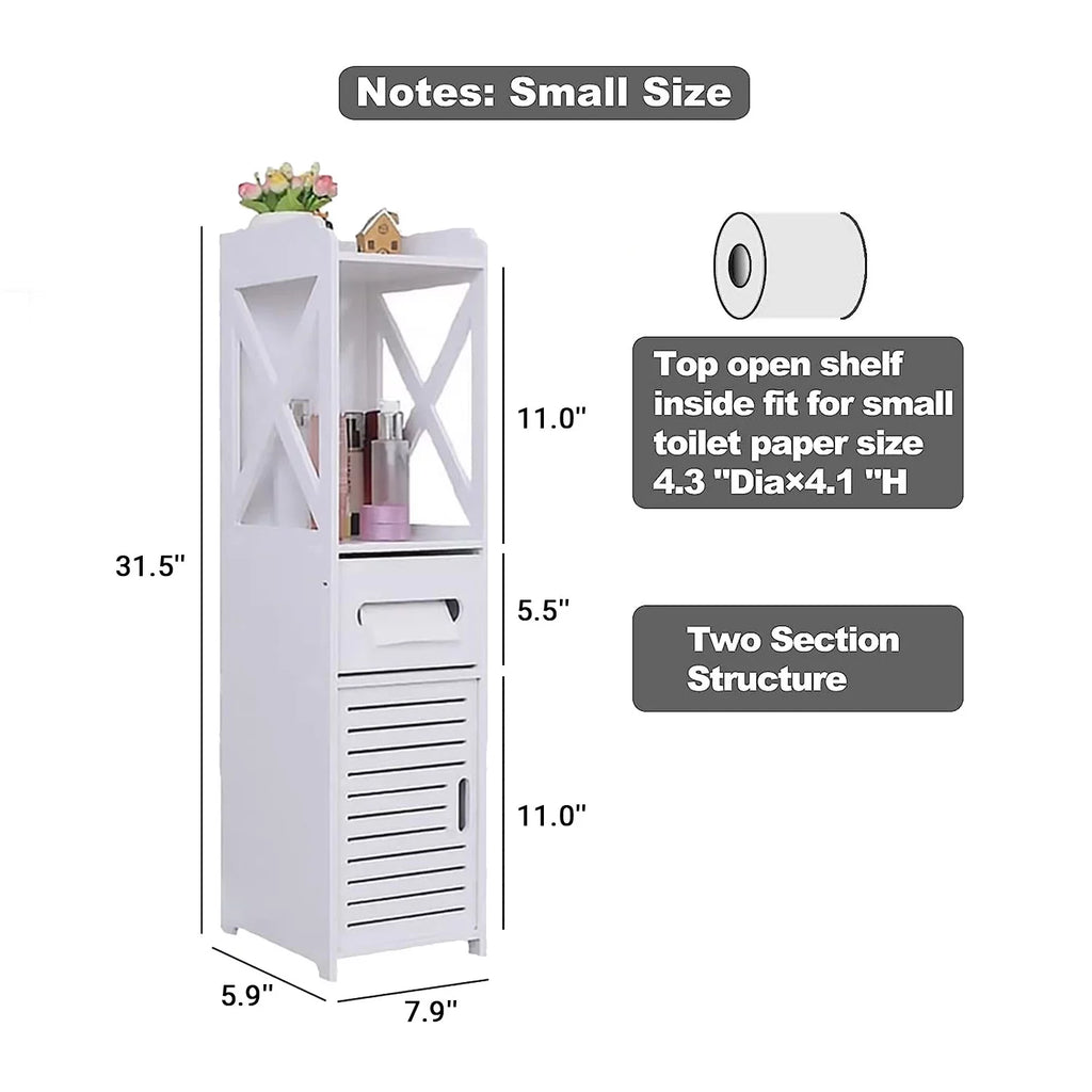 White 4 Tier Bathroom Storage Cabinet with 1 Door and 3 Shelves V830867
