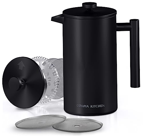 Stainless Steel French Press Coffee Maker 34 Oz with 2 Extra Filters V33699