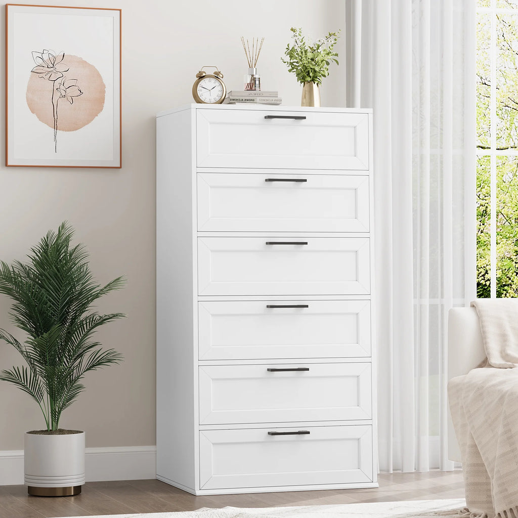 White 6 Drawer Tall Dresser W2734