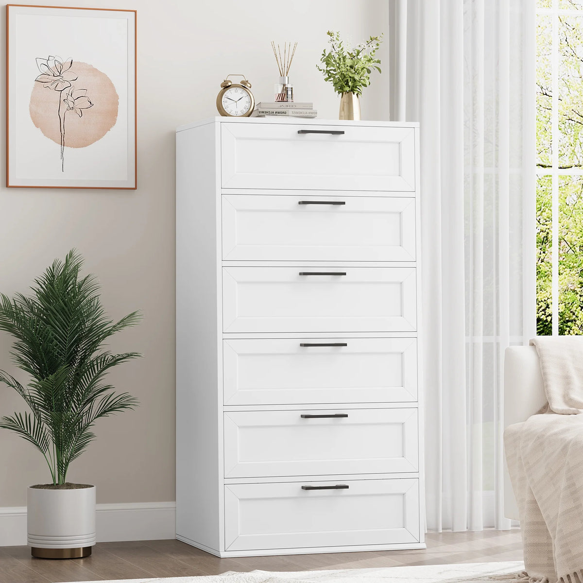 White 6 Drawer Tall Dresser W2734