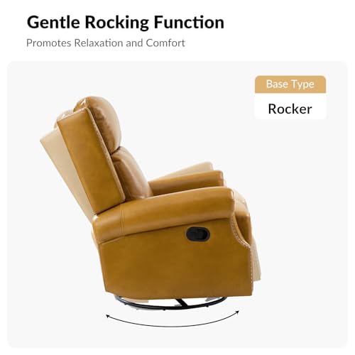 Genuine Leather Swivel Rocker Recliner with Footrest and Lumbar Support T847340