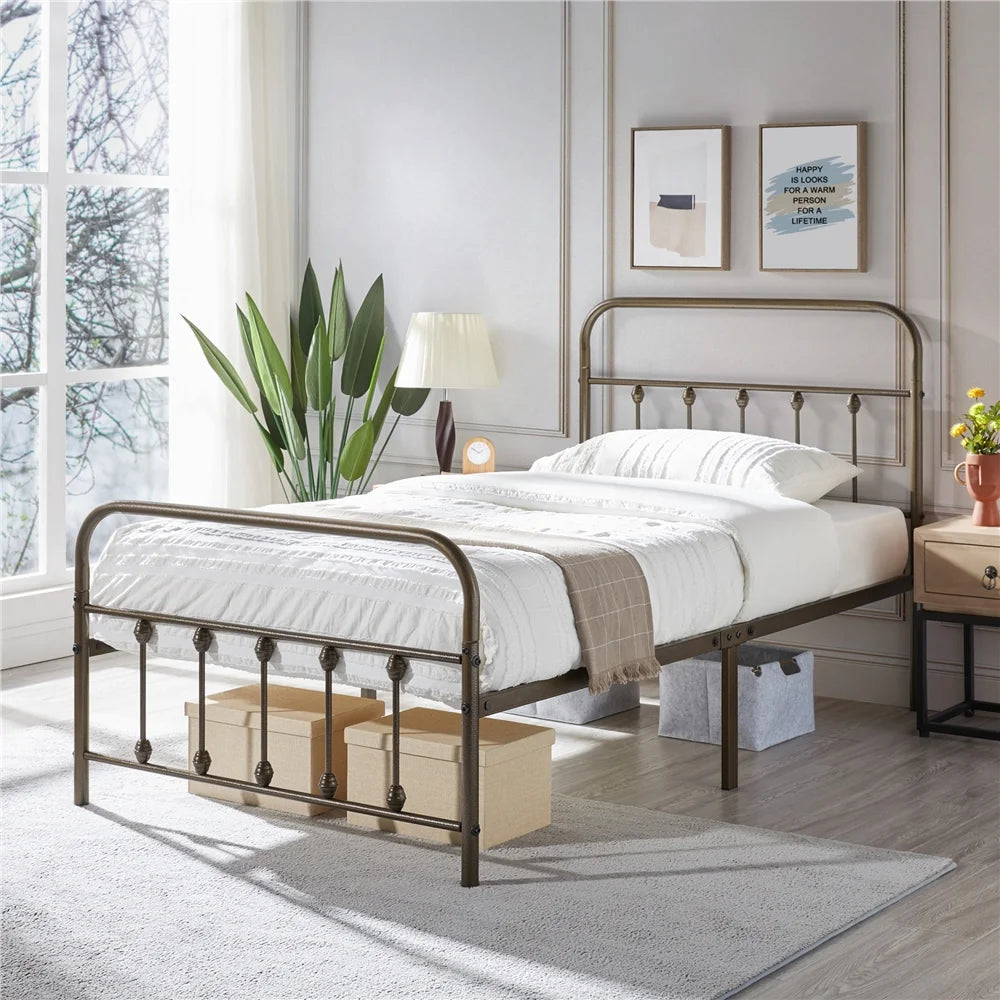 White California King Iron Platform Bed with Headboard and Footboard F745341