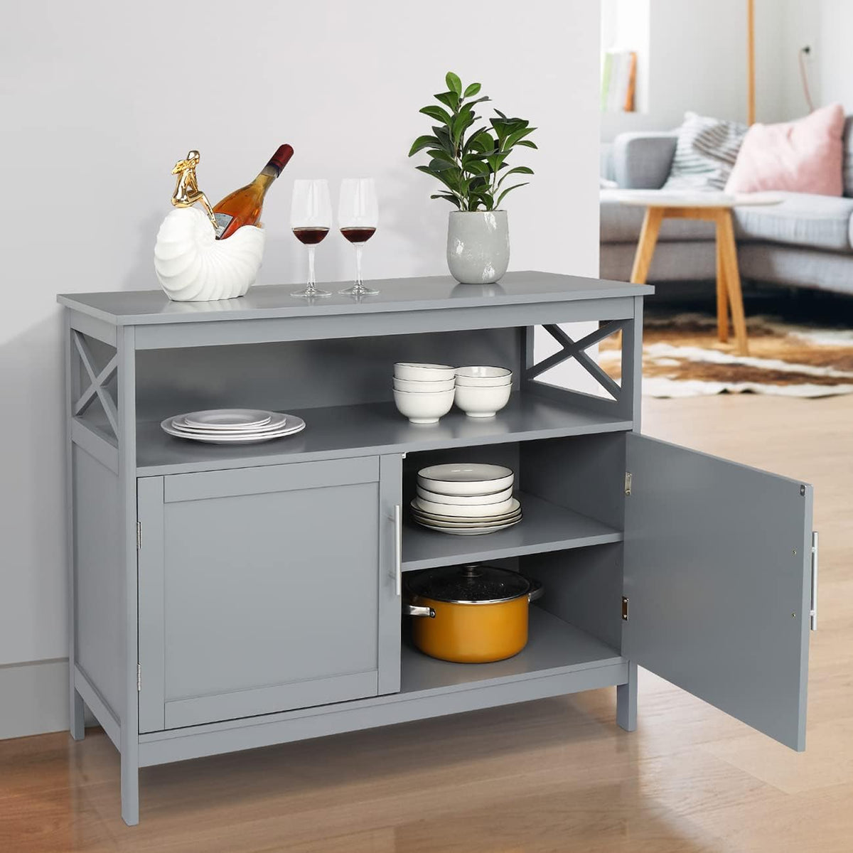 Ivory White Kitchen Sideboard Buffet Storage Cabinet with 2 Drawers Z411