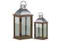 Wooden Lantern with Metal Top, Set of 2 S87847