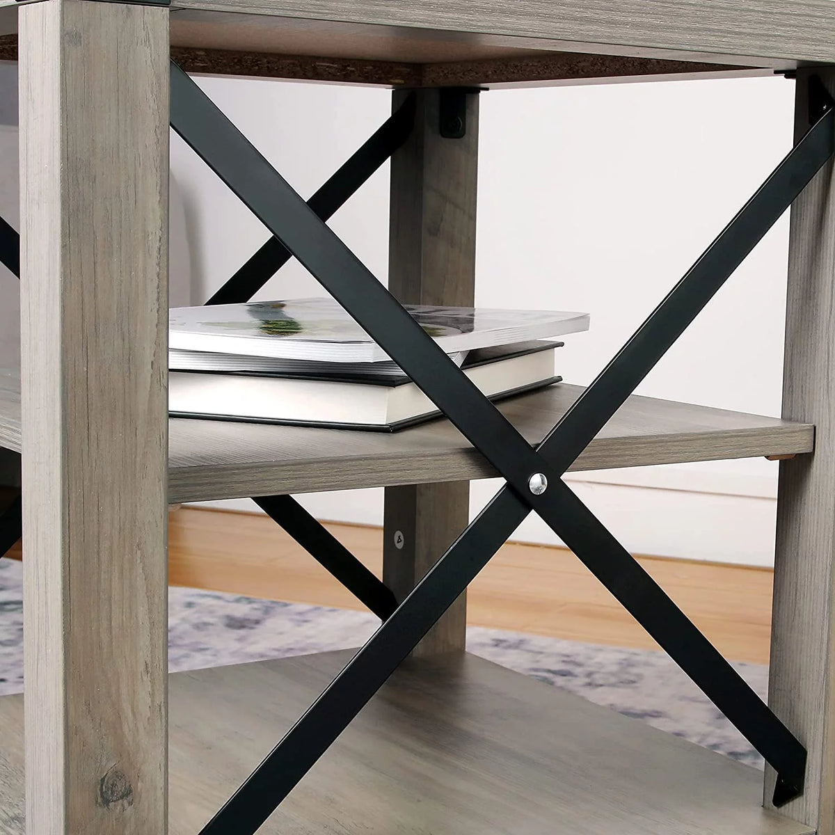 Set of 2 Rustic End Table with Storage Shelf G7103