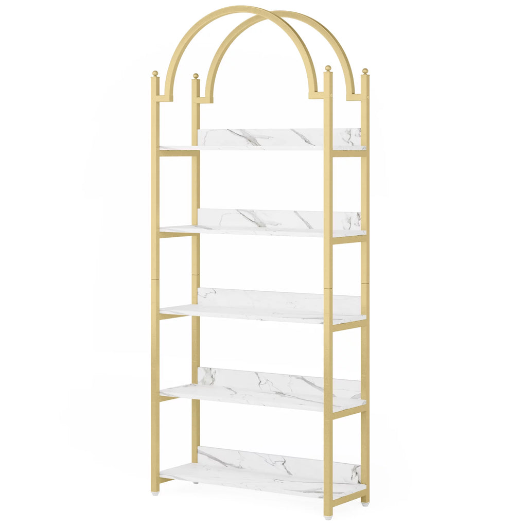 72.4 inch Tall Gold Metal 5 Shelf Arched Bookcase K8421