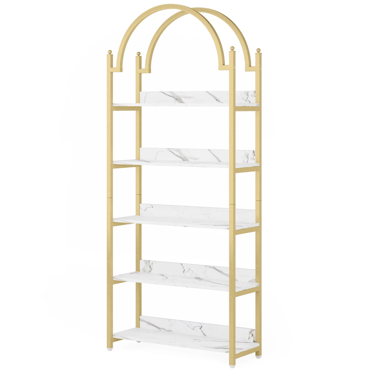 72.4 inch Tall Gold Metal 5 Shelf Arched Bookcase K8421