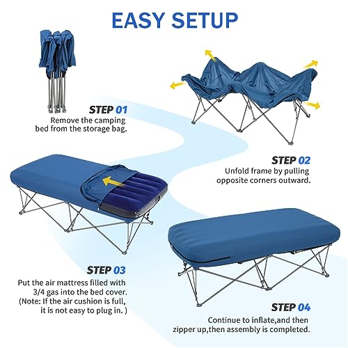 Folding Camping Cot with Inflatable Air Mattress and Carry Bag R217