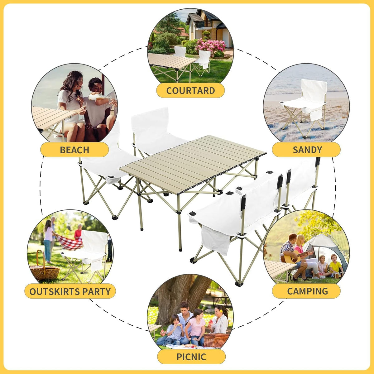 Outdoor Folding Picnic Table and Chairs Set for 4 with Carry Bag A887488