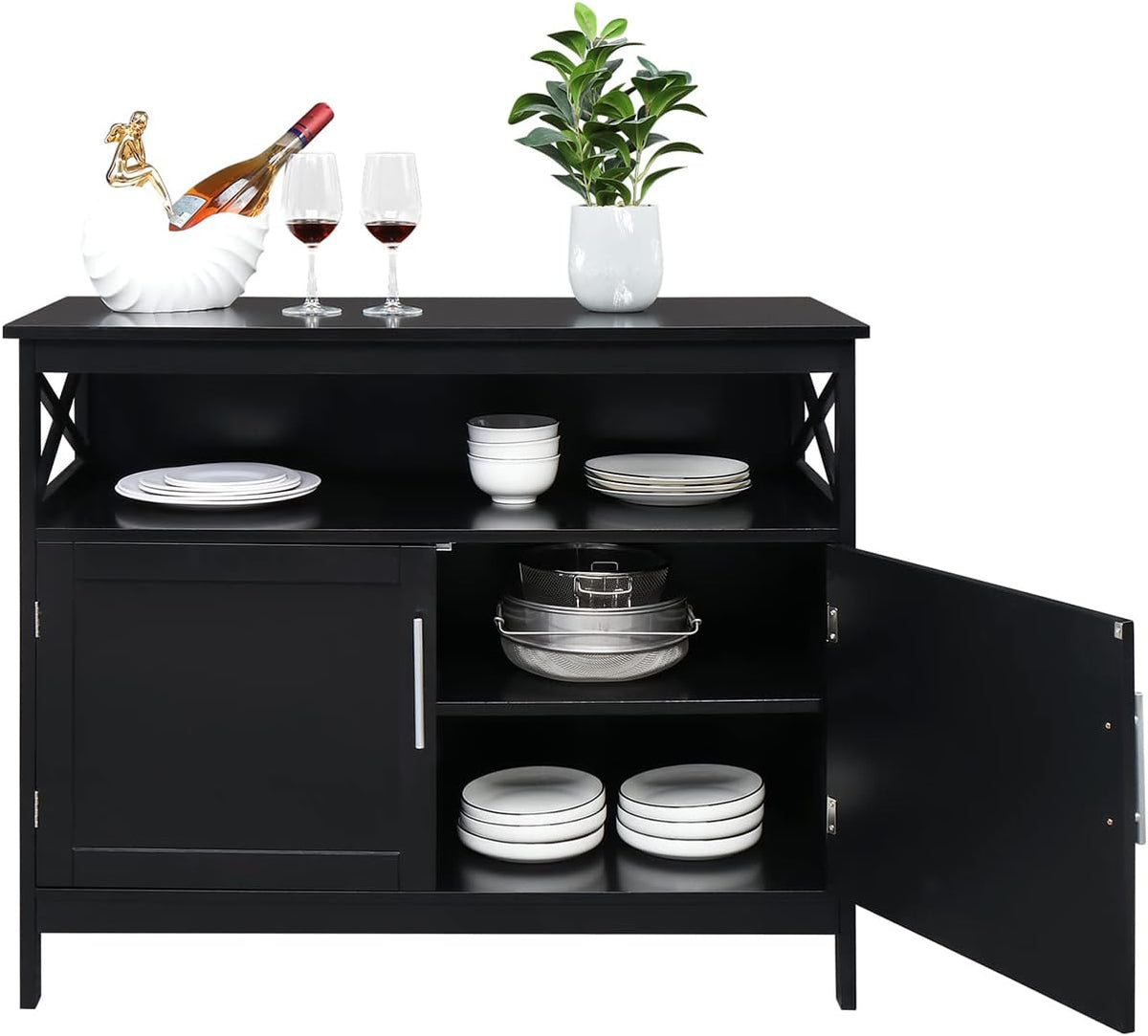 Ivory White Kitchen Sideboard Buffet Storage Cabinet with 2 Drawers Z411