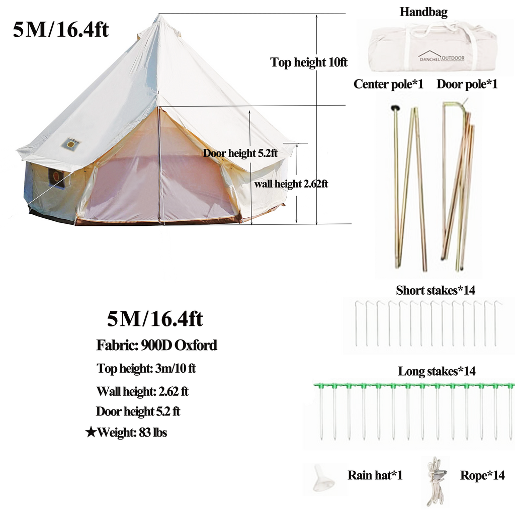 16.4ft Waterproof Oxford Bell Tent with 2 Stove Jacks and Removable Ground Mat T236239