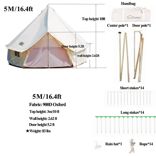 16.4ft Waterproof Oxford Bell Tent with 2 Stove Jacks and Removable Ground Mat T236239