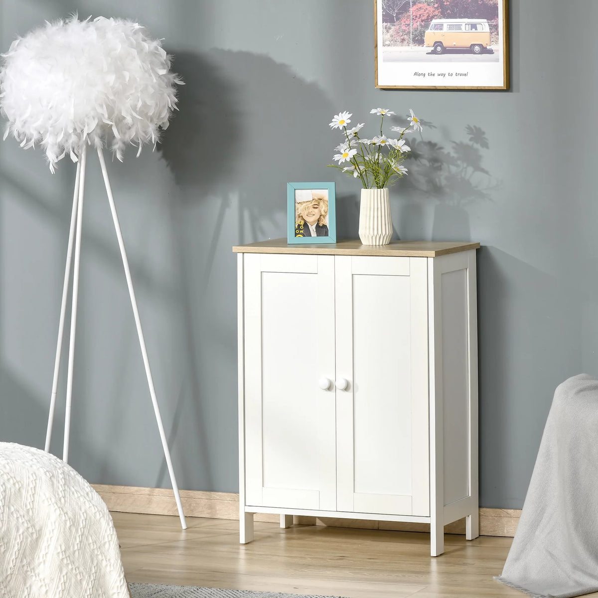 White Storage Cabinet with 2 Adjustable Shelves D514