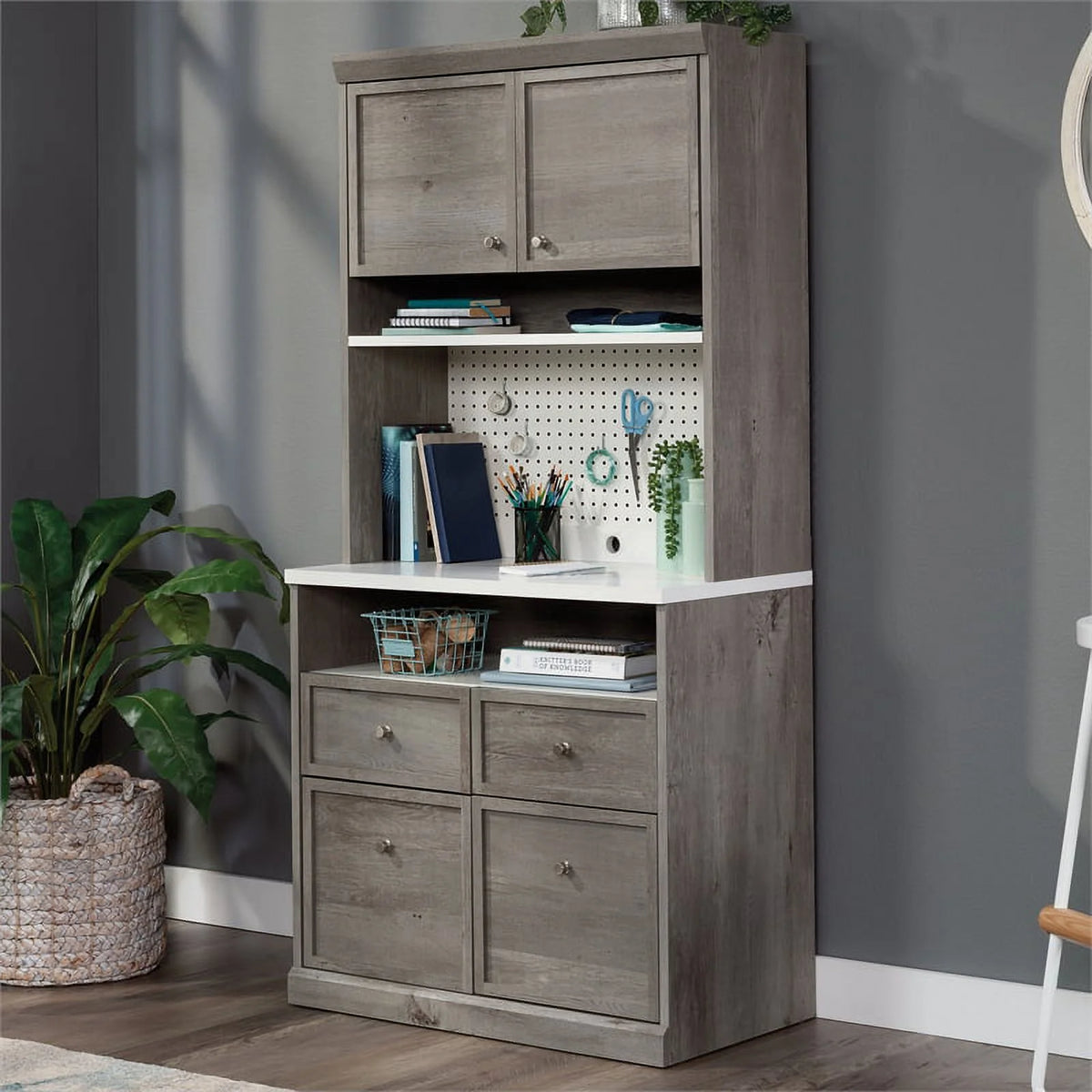 Engineered Wood Storage Hutch in Mystic Oak Finish B640997