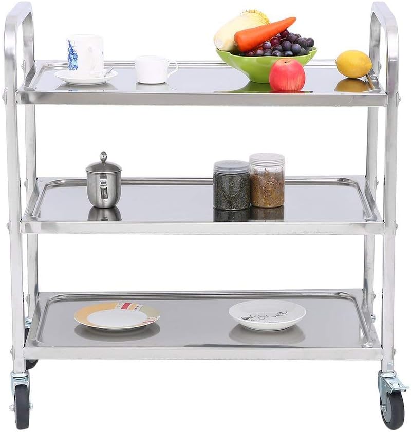 3 Tier Stainless Steel Utility Cart with Wheels Y249456