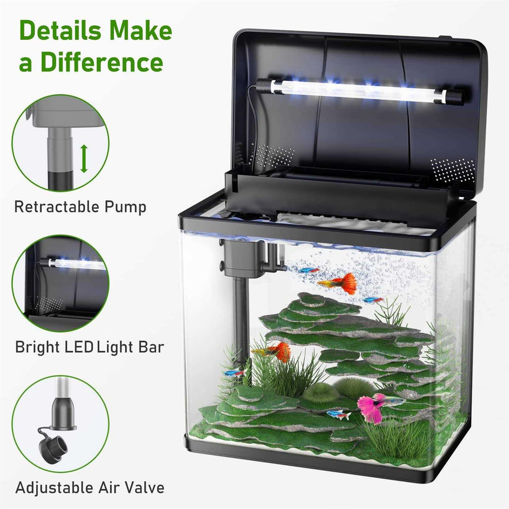 5 Gallon Glass Fish Tank with Air Pump LED Lights Filter E939