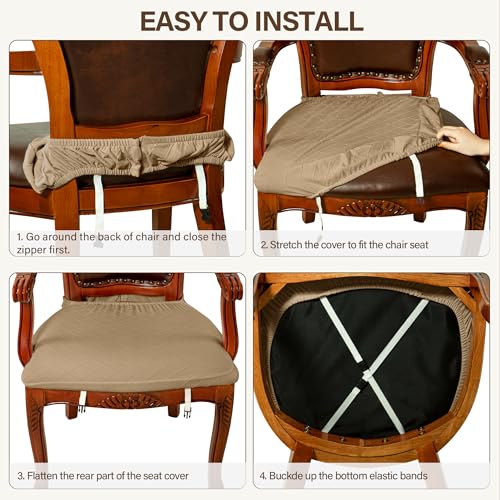 Grey Set of 4 Jacquard Stretch Dining Chair Seat Covers with Armrest X15773
