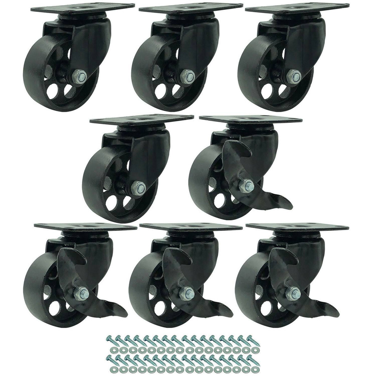 8 Pck Black Metal Caster Wheels with Screws M253