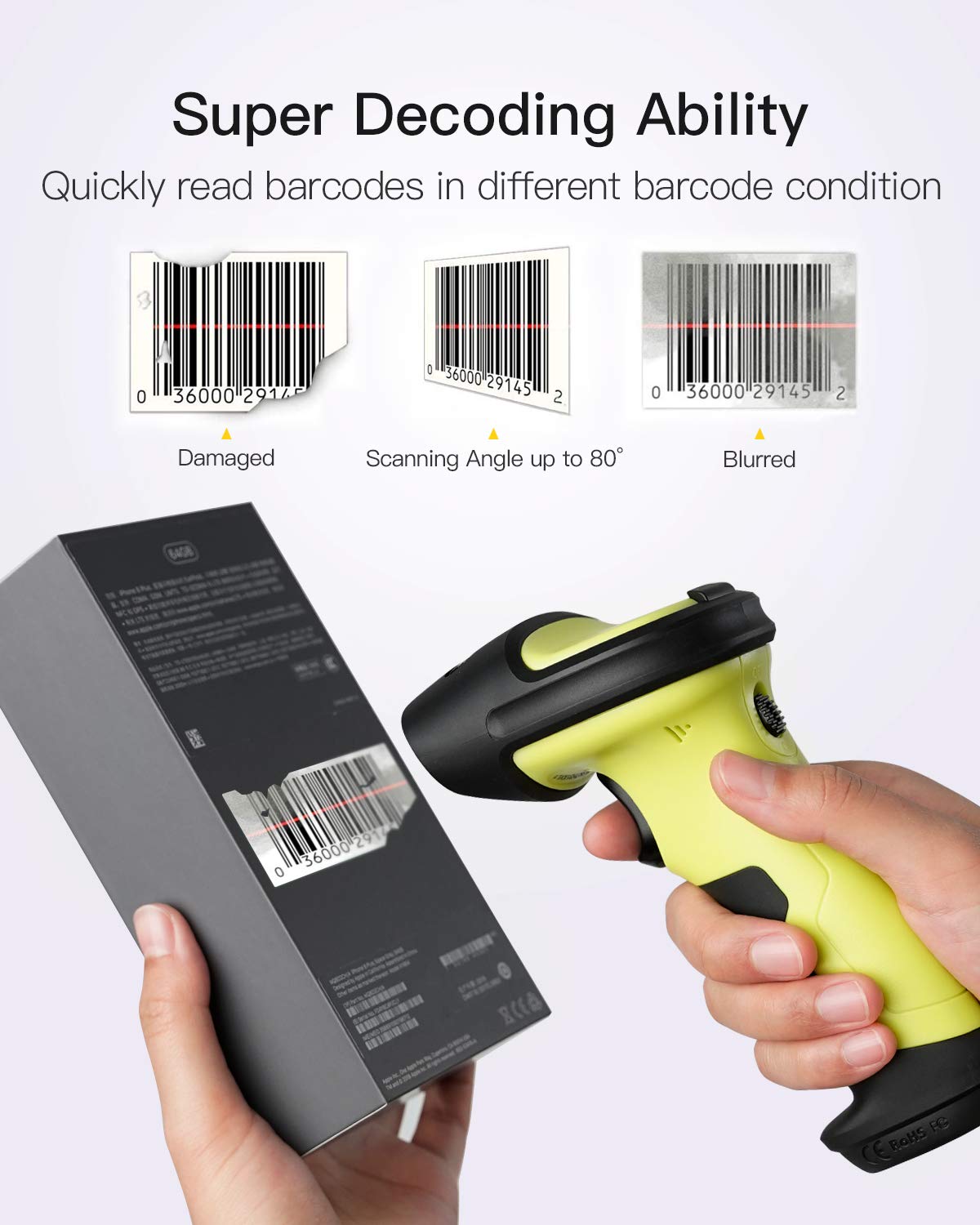 Wireless Barcode Scanner, 2600mAh Battery, 35M Range, Pack of 2 W22480