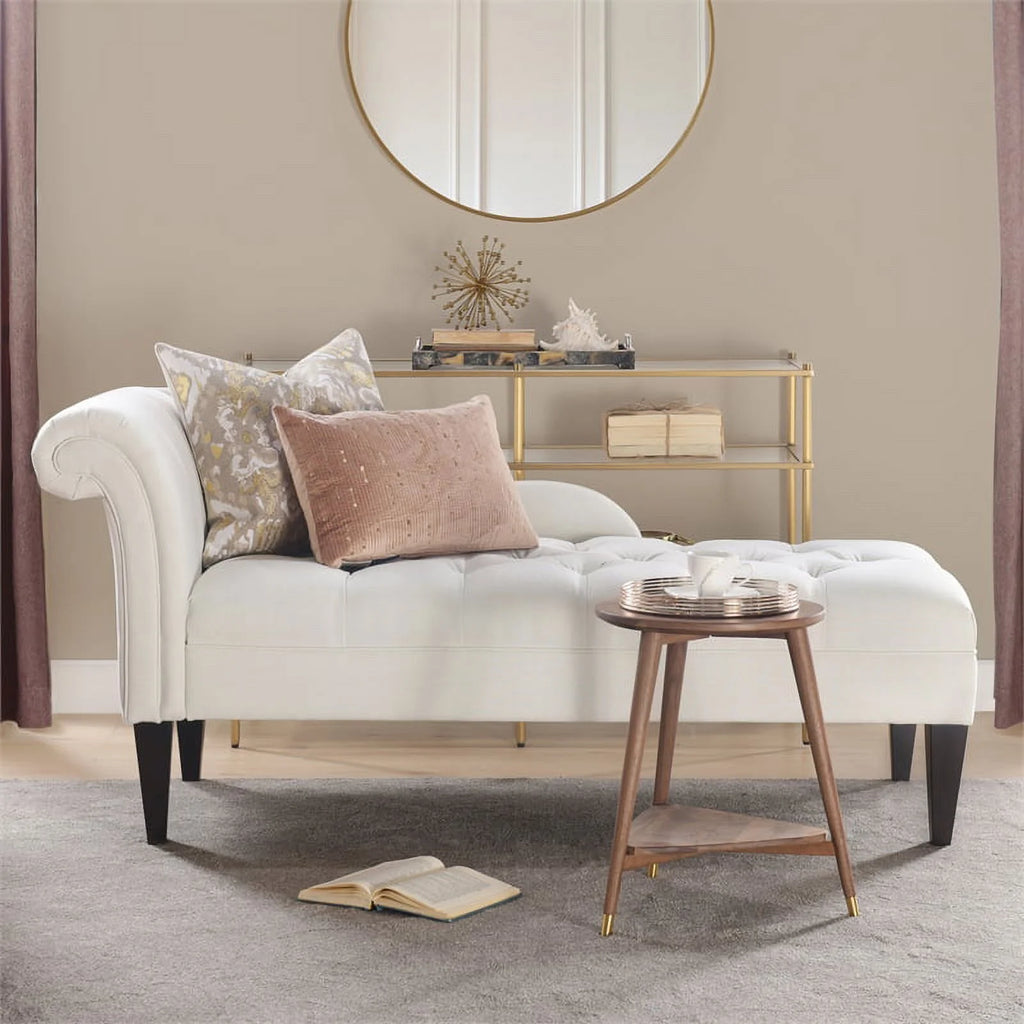 Antique White Hardwood Tufted Roll Arm Chaise Lounge V35329