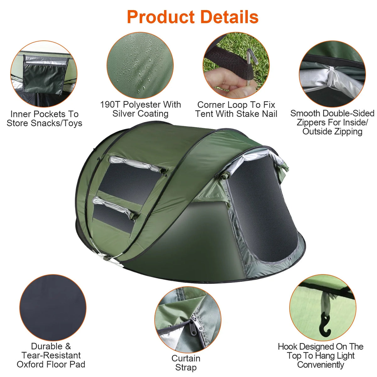 Green Pop Up Dome Tent with Carry Bag Q957832