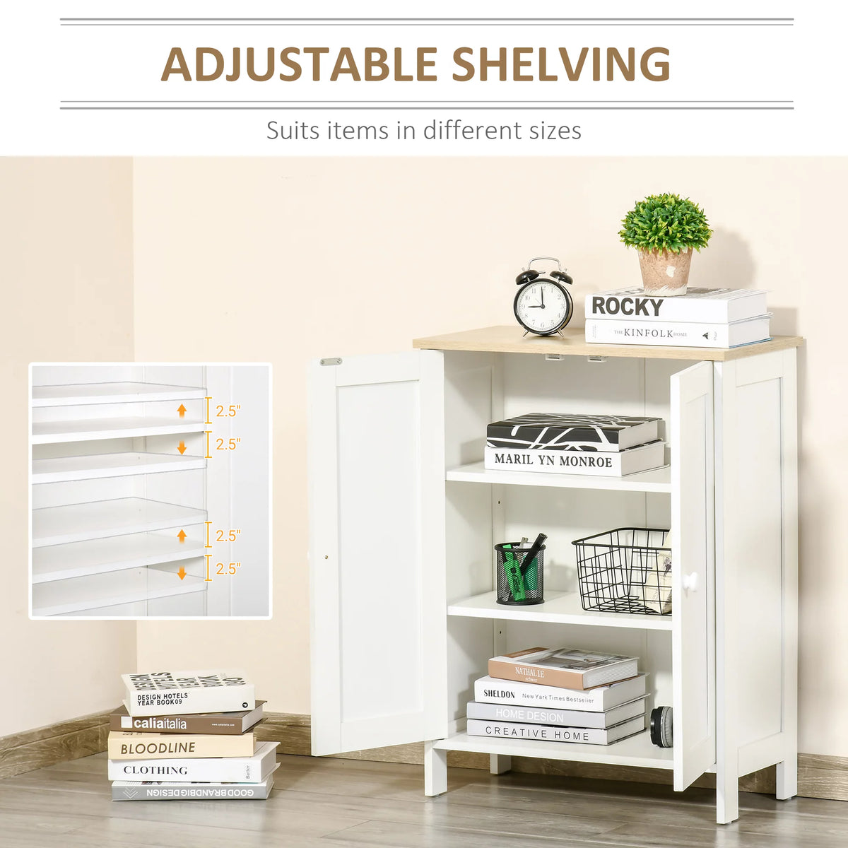White Storage Cabinet with 2 Adjustable Shelves D514