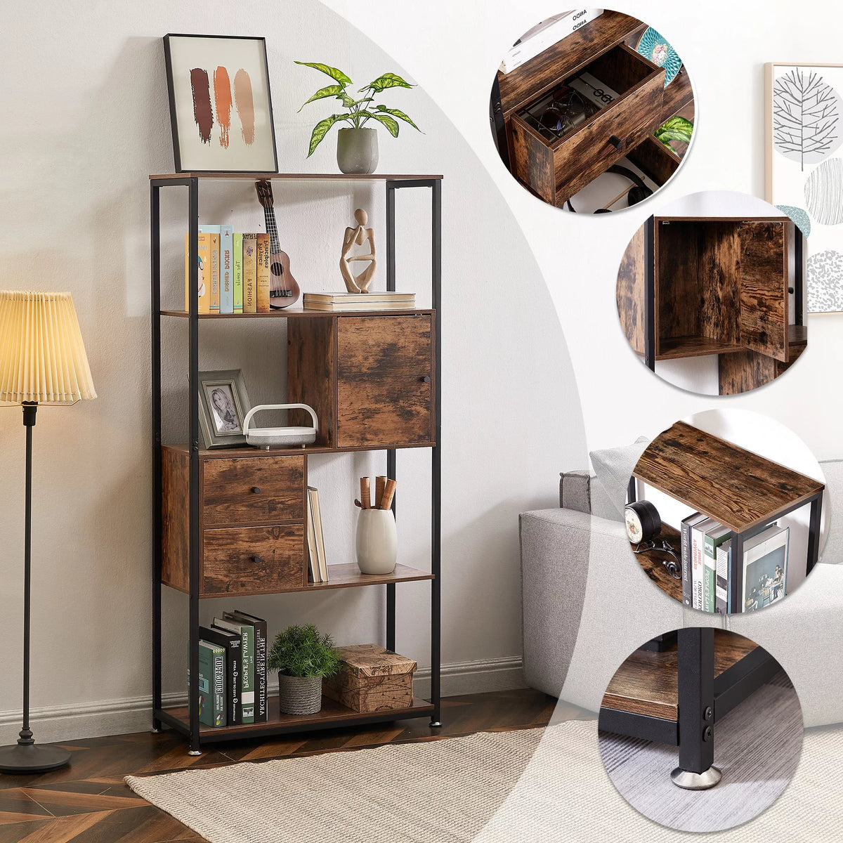 4-Tier Wooden Bookshelf with Drawer Z610