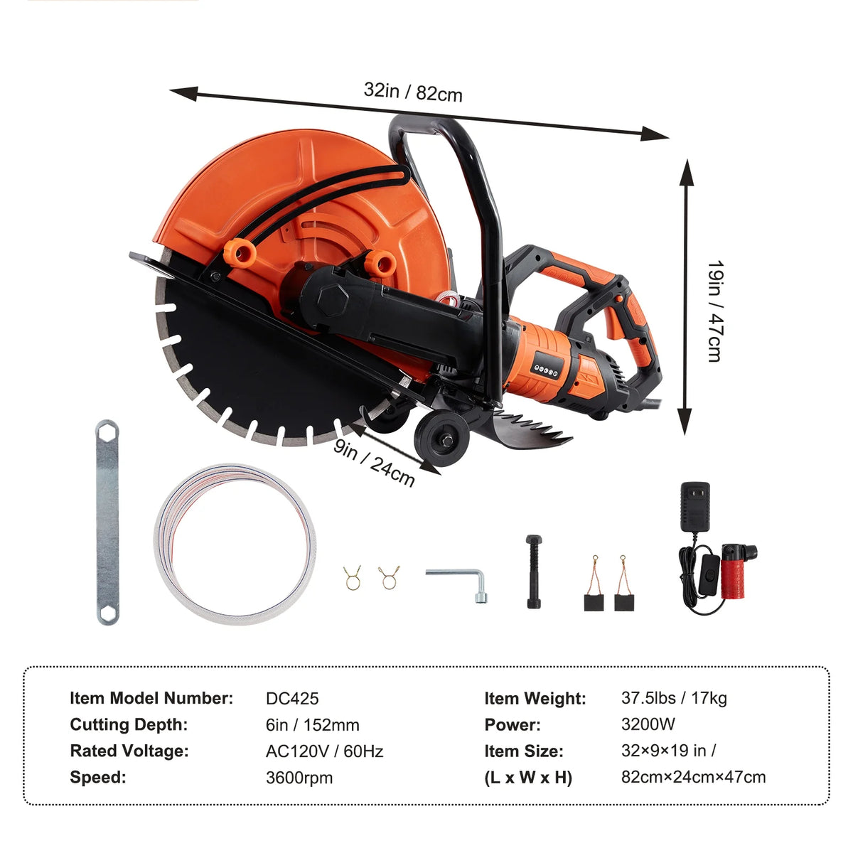 16'' Electric Concrete Saw Wet/Dry Cutter with Water Pump and Blade Z54511