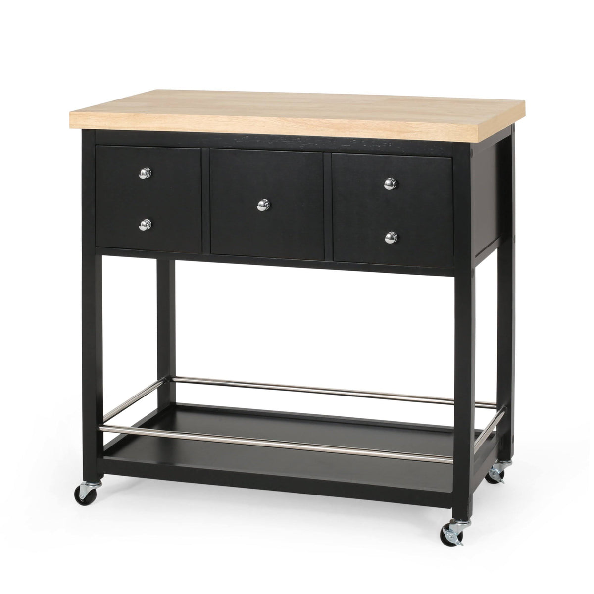White Natural Kitchen Cart with Wheels N191004