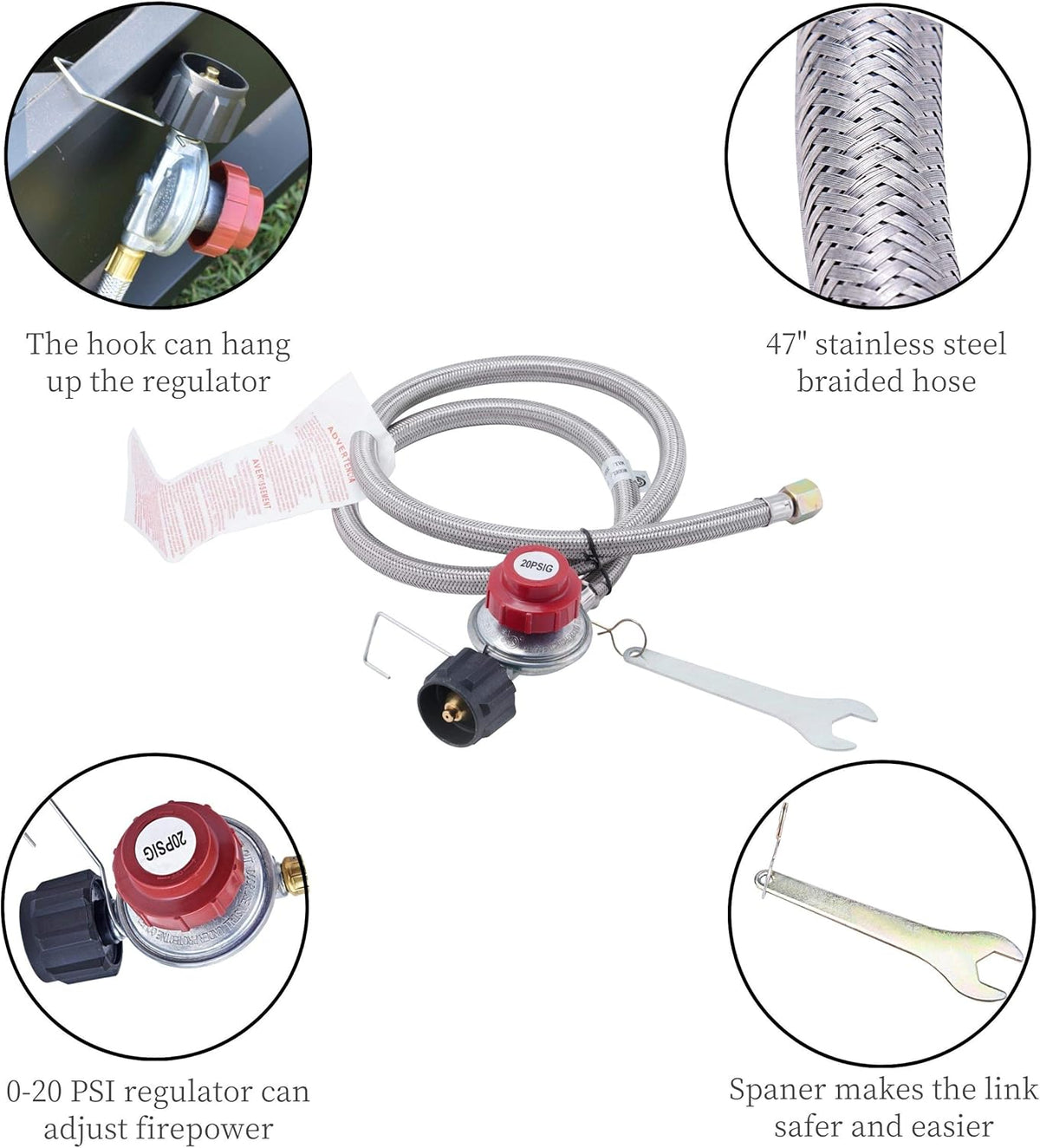 Cast Iron Propane Burner with Adjustable Regulator & Steel Braided Hose D79056
