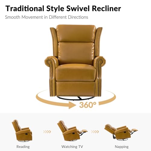 Genuine Leather Swivel Rocker Recliner with Footrest and Lumbar Support T847340