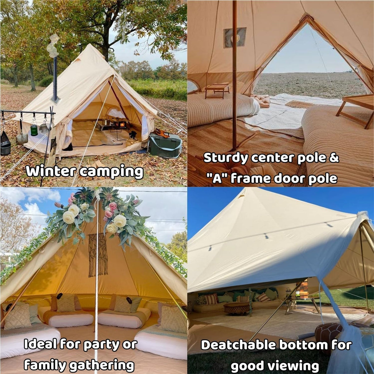 16.4ft Waterproof Oxford Bell Tent with 2 Stove Jacks and Removable Ground Mat T236239