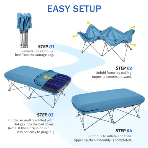 Folding Camping Cot with Inflatable Air Mattress and Carry Bag R217