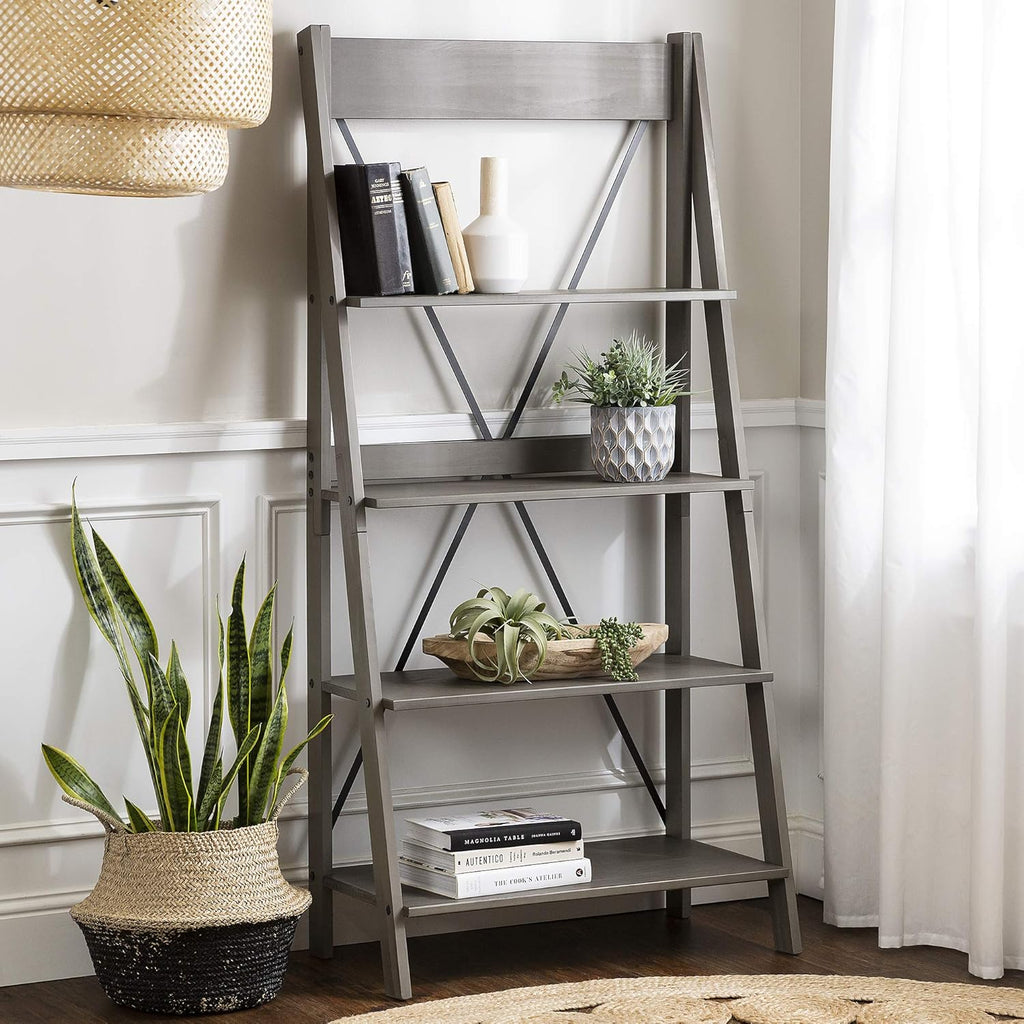 Grey 4 Shelves Wood Bookcase Y296240