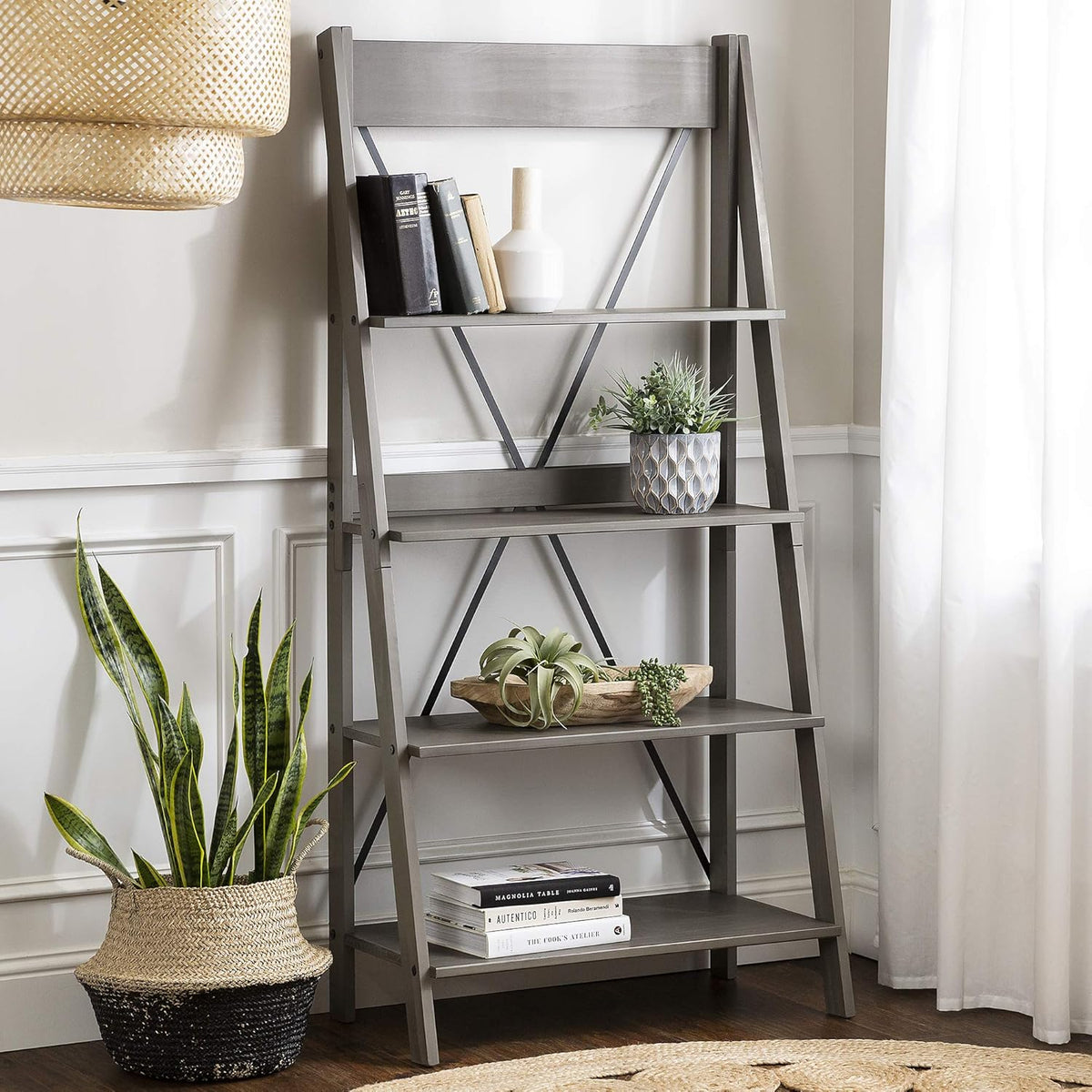 Grey 4 Shelves Wood Bookcase Y296240